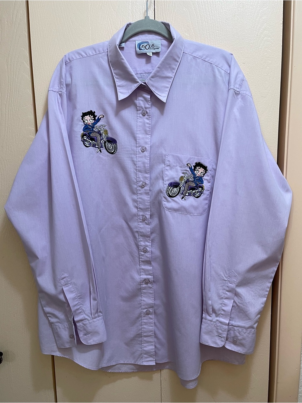 Betty Boop On A Motorcycle Front & Back, Las Olas 1X  Women’s Light Purple Shirt